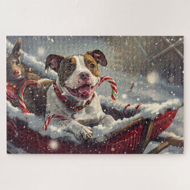 Puzzle American Staffordshire Chien Festif de Noël (Horizontal)