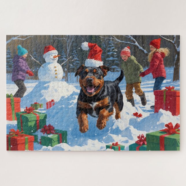 Puzzle American Staffordshire Noël Festive Neige (Horizontal)