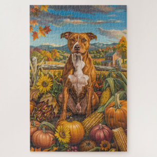 Puzzle American Staffordshire récolte d'automne Thankesgi