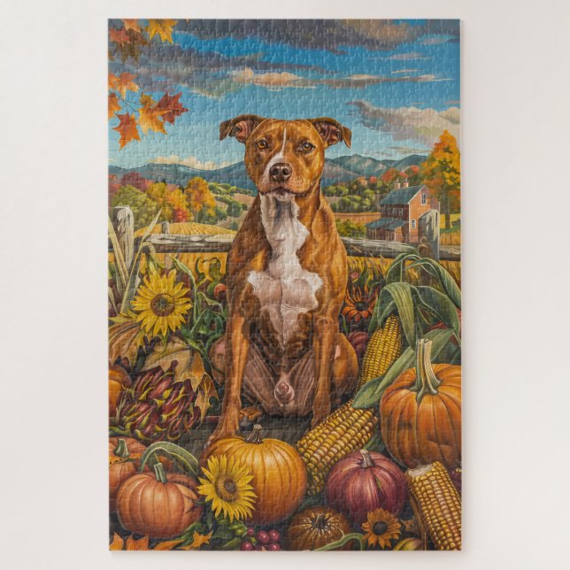 Puzzle American Staffordshire récolte d'automne Thankesgi (Vertical)