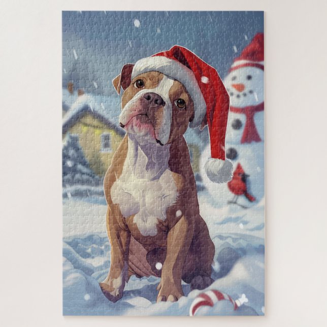 Puzzle American Staffordshire Winter Wonderland Noël (Vertical)