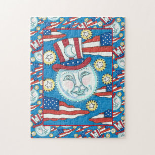 PUZZLE AMERICANA FOLK ART PATRIOTIC MAN IN THE MOON
