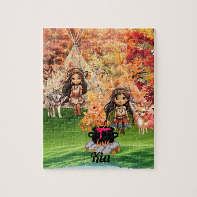 Puzzle Amérindienne avec des animaux de la forêt (Vertical)
