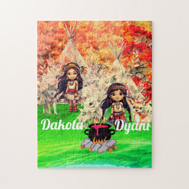 Puzzle Amérindienne avec des animaux de la forêt (Vertical)