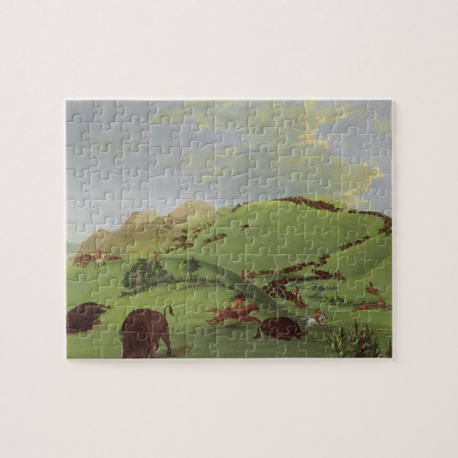 Puzzle Amérindiens d'époque, Buffalo Chase de Catlin (Horizontal)