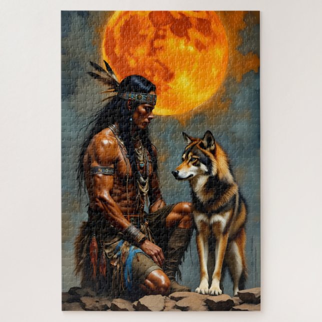 Puzzle Amérindiens et loups (Vertical)