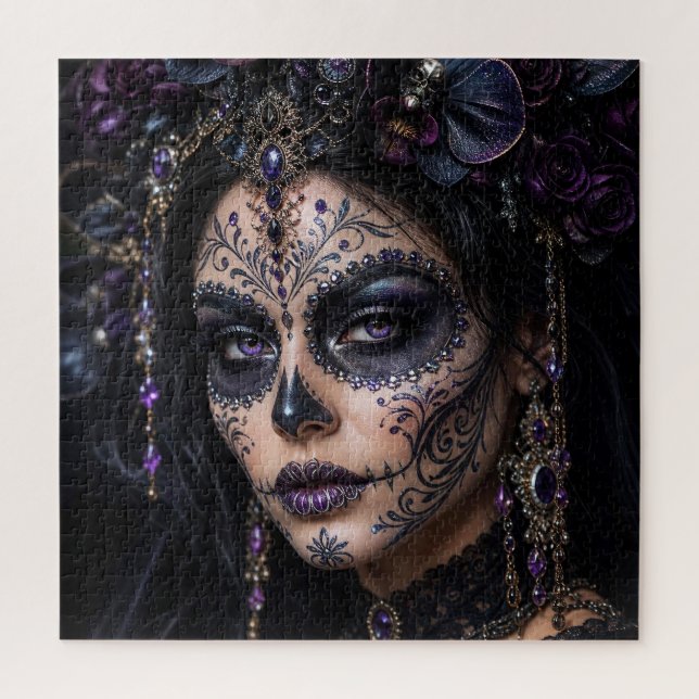 Puzzle Améthyste Orchidée Calavera – Crâne de Sucre Gothi (Vertical)