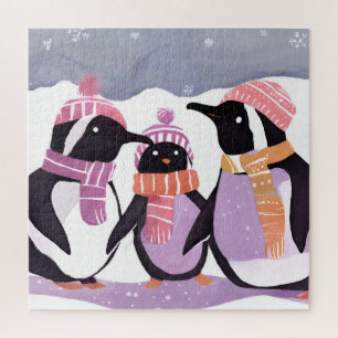 Puzzle Amis des pingouins de Noël Aquarelle d'hiver