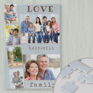 Puzzle Amour Bonheur Famille Bleu Photo Collage en Bande