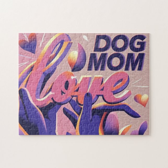 Puzzle Amour Chien maman rose pourpre (Horizontal)