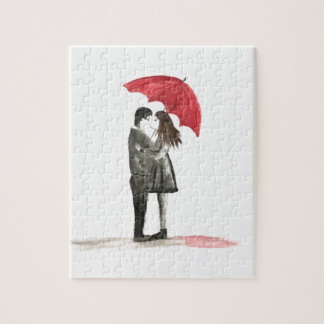 Puzzle Amour couple avec parapluie rouge (Vertical)
