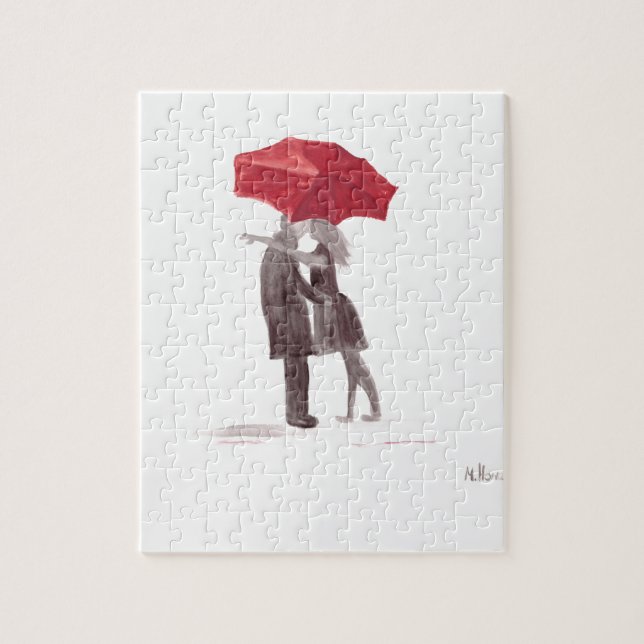 Puzzle Amour couple rouge parapluie romantique couple bai (Vertical)