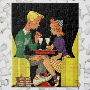 Puzzle Amour et romance vintage, adolescents au salon de