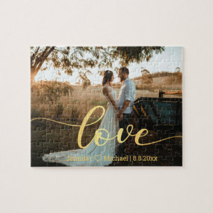 Puzzle amour, or chic calligraphie mariage campagnard pho