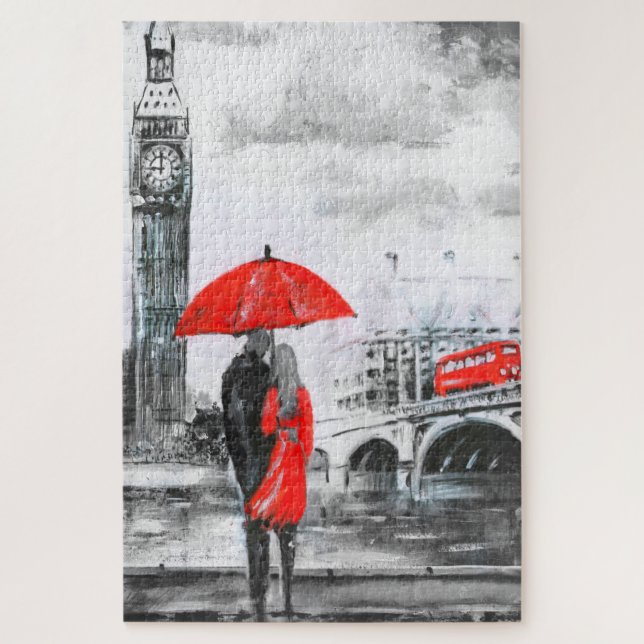 Puzzle Amour rouge et gris - parapluie (Vertical)