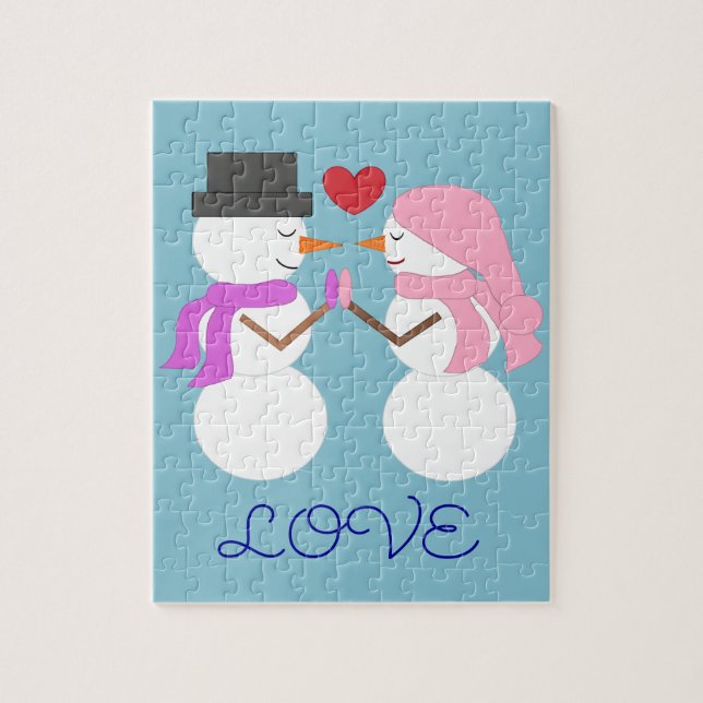 Puzzle Amour & Snowpeople : Noël bleu clair (Vertical)