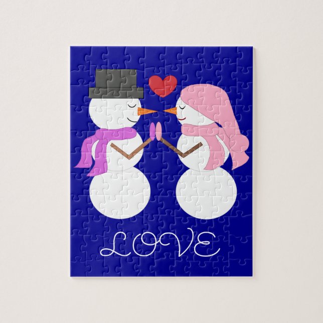 Puzzle Amour & Snowpeople : Noël bleu foncé (Vertical)