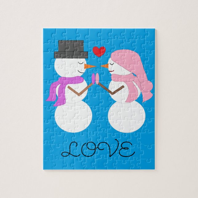 Puzzle Amour & Snowpeople : Noël bleu-vert (Vertical)