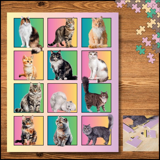 Puzzle Amoureux des chats Bloc couleur Collage Pastel Puz (Cat Lover's Color Block Collage Puzzle)