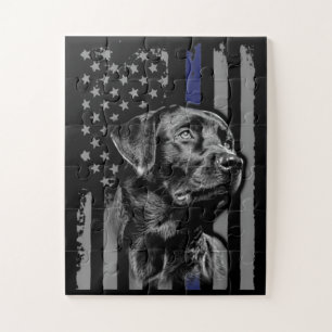Puzzle Amoureux des chiens   Black Labrador American Flag