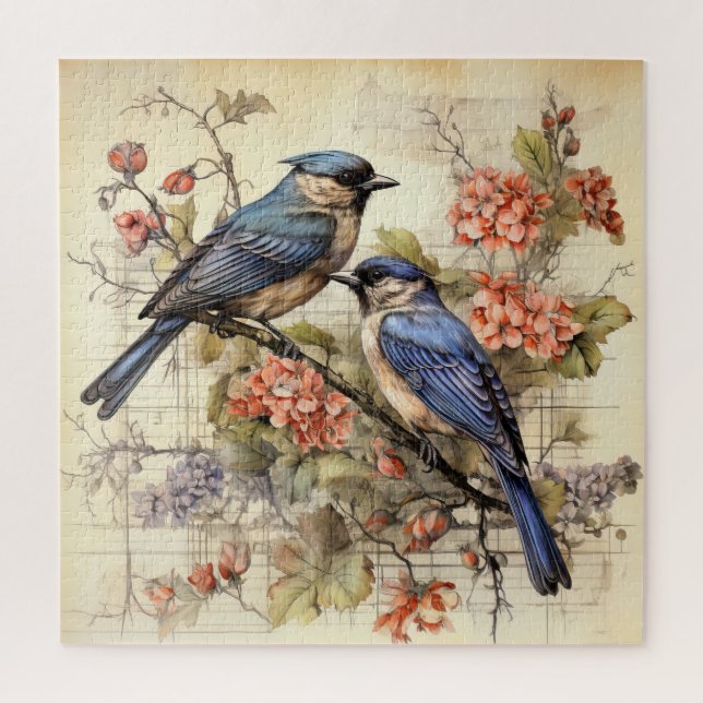 Puzzle Amoureux des oiseaux vintage mignons  (Vertical)