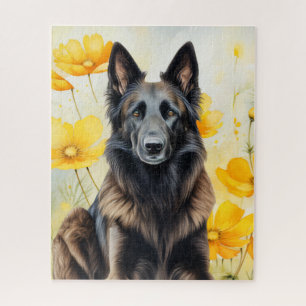 Puzzle Amoureux du chien Tervuren belge et Pavots