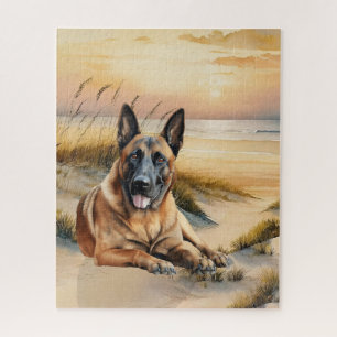 Puzzle Amoureux du Malinois belge Plage de sable