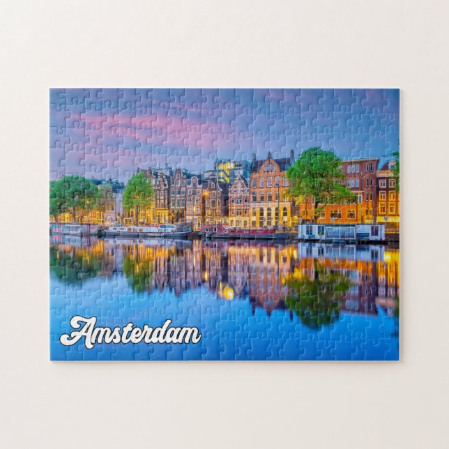 Puzzle Amsterdam, Pays-Bas, Au coucher du soleil (Horizontal)