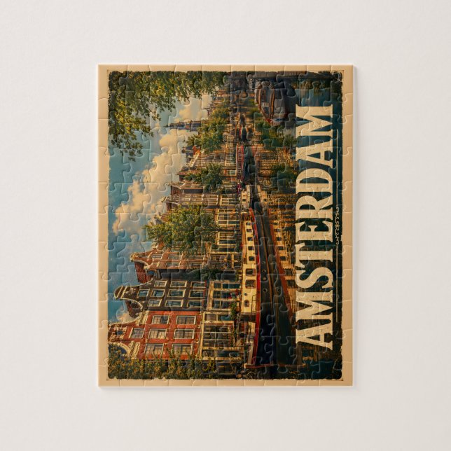 Puzzle Amsterdam Pays-Bas Voyage Rétro (Vertical)