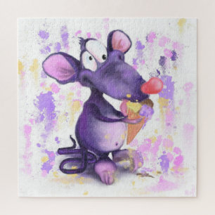Puzzle amusant avec une souris heureuse qui mange 