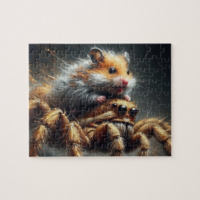 Puzzle Amusant hamster chevauchant une araignée géante (Horizontal)