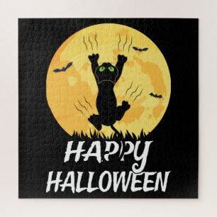 Puzzle Amusante Lune de chat Noir Joyeux Halloween