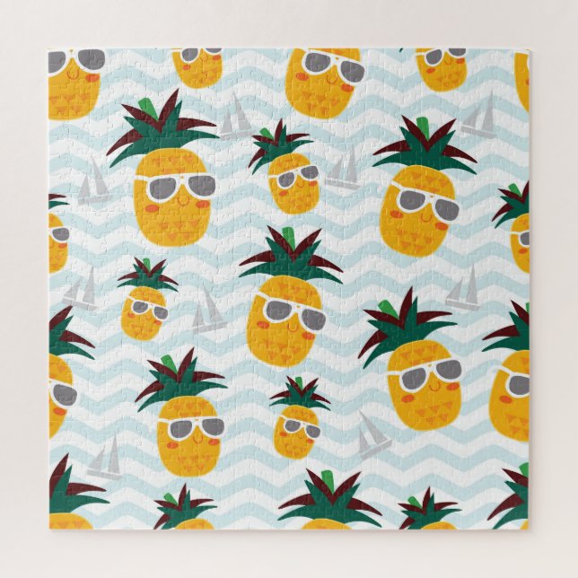 Puzzle Ananas, bateau : mignon motif océanique. (Vertical)