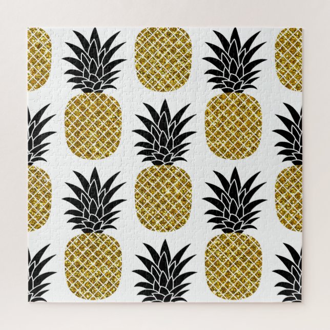 Puzzle Ananas En Or : Blanc Dessiné À La Main Sans Coutur (Vertical)