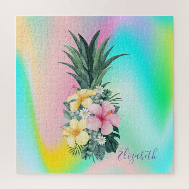Puzzle Ananas Fleurs Tropicales Holographiques Abstraits (Vertical)