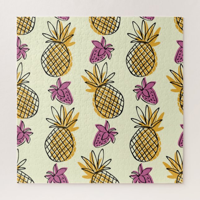 Puzzle Ananas, fraise design textile vintage. (Vertical)