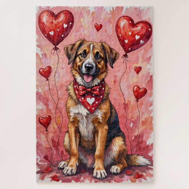 Puzzle Anatolian Shepherd Valentine Dog Art with Hearts (Vertical)