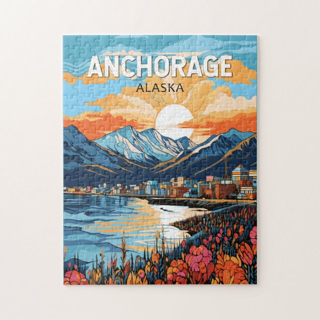 Puzzle Anchorage Alaska Travel Art Vintage (Vertical)