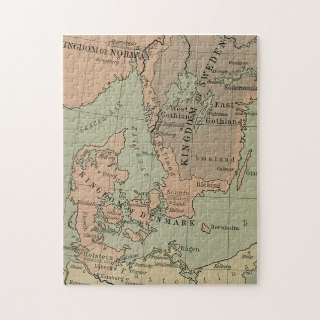 Puzzle Ancienne carte de la Suède, du Danemark et de la N (Vertical)
