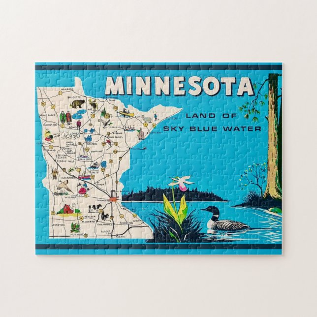 Puzzle Ancienne carte du Minnesota 11x14 (Horizontal)