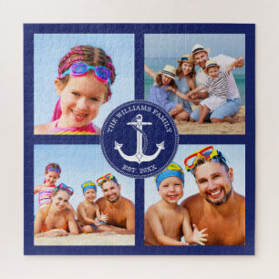 Puzzle Ancre nautique Famille Photo Collage Cadre bleu