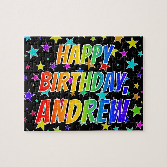 Puzzle "ANDREW" Prénom, Amusant "HEUREUX ANNIVERSAIRE" (Horizontal)