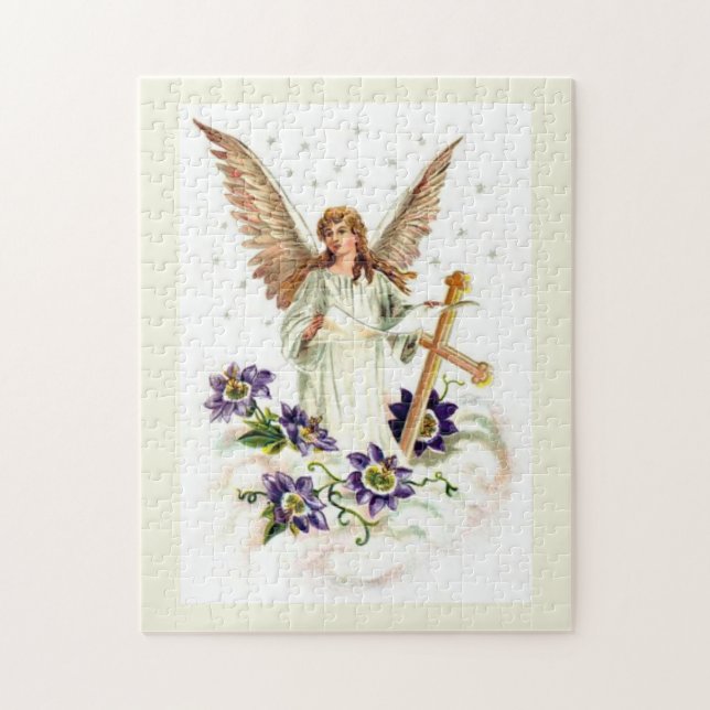Puzzle Ange avec croix et fleurs de clématite  (Vertical)