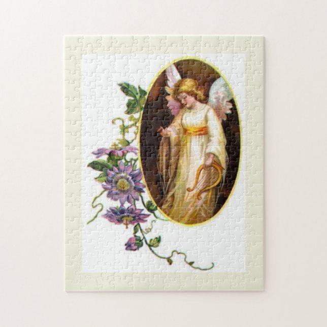 Puzzle Ange avec harpe et fleurs de clématite (Vertical)