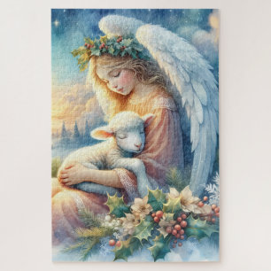 Puzzle Ange de Noël avec agneau dans la paix hivernale