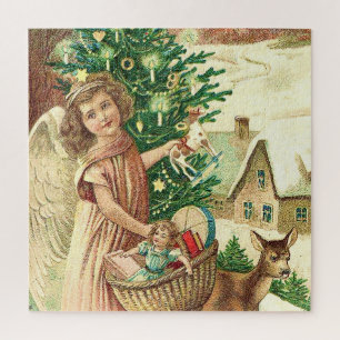 Puzzle Angel bringing Christmas poiss and presents