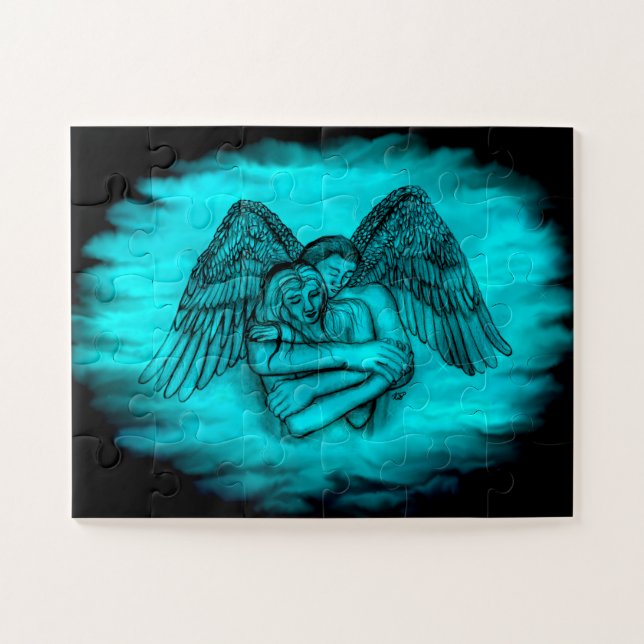 Puzzle Angel Eros en amour, design noir et vert (Horizontal)