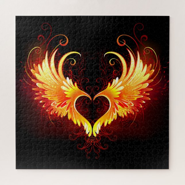 Puzzle Angel Fire Heart with Wings (Horizontal)