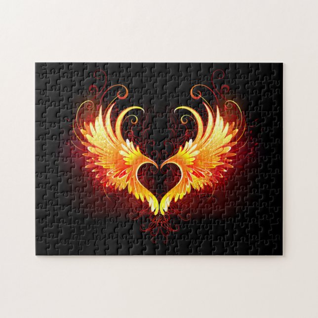 Puzzle Angel Fire Heart with Wings (Horizontal)