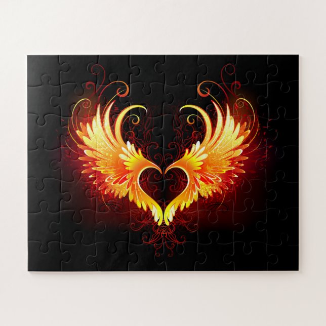 Puzzle Angel Fire Heart with Wings (Horizontal)